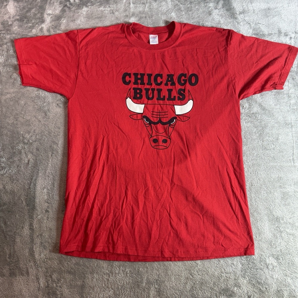 Vintage 90s Chicago Bulls T Shirt XL Jerzees Single Stitch Big Logo Red USA